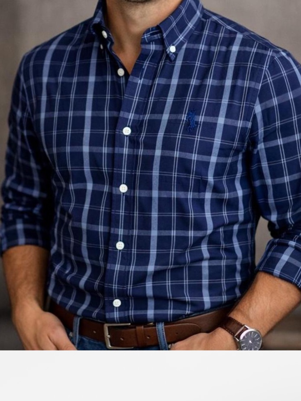 Polo by Ralph Lauren Royal Blue and White Plaid Button-Down Shirt- luxury Oxford